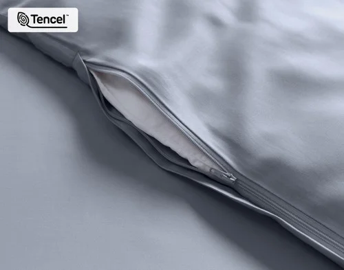 Close-up on the zipper enclosure from our Cliffside Eucalyptus Luxe Duvet Cover Set.