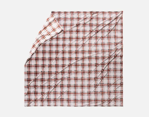 Full view of our Brome Plaid Blanket spread over a solid white background.