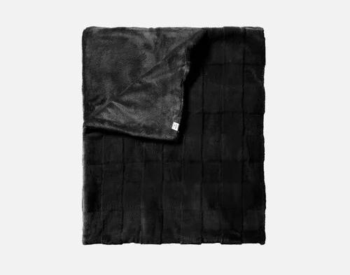 Our Etched Check Throw - Black Ink folded into a rectangle on a white background.