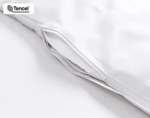 Close-up of our Eucalyptus Luxe TENCEL™ Lyocell Duvet Cover in White to show its side zipper enclosure.