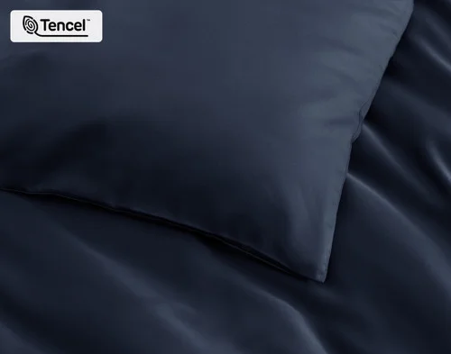 Close-up of the silky soft surface on the corner of our Deep Space BeechBliss Duvet Cover.