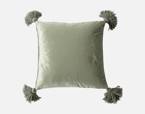 Reverse view of our Snowpine Holiday Square Cushion over a solid white background.