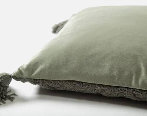 Close-up of the smooth reverse on our Snowpine Holiday Square Cushion.