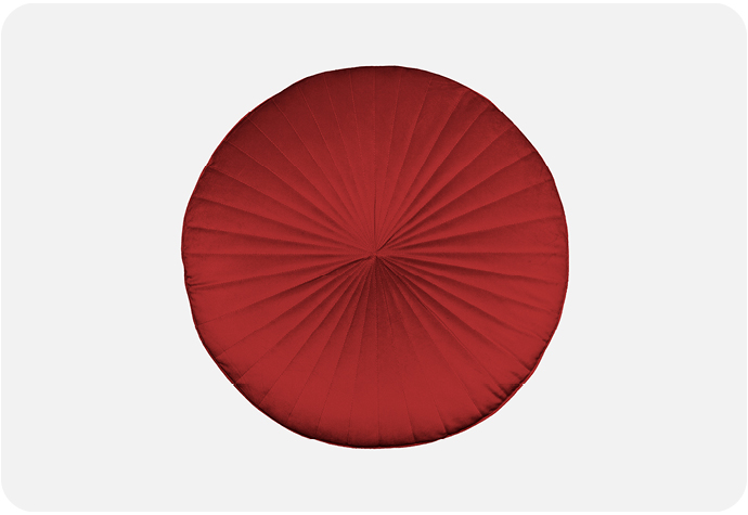 Notre coussin rond mandarin en rouge est un coussin rempli pour plus de commodité, sans insert.