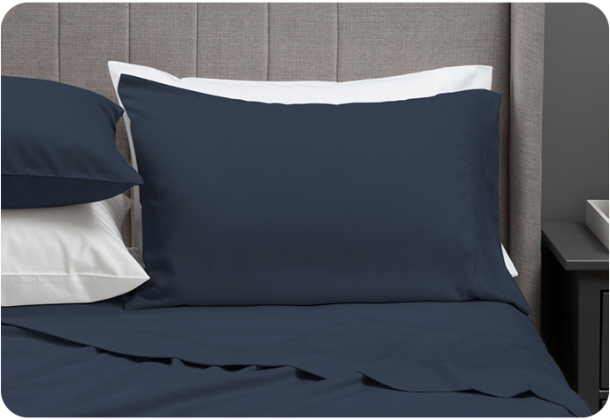Our Recycled Polyester Sheet Set in Midnight blue is made from 100% recycled post consumer materials