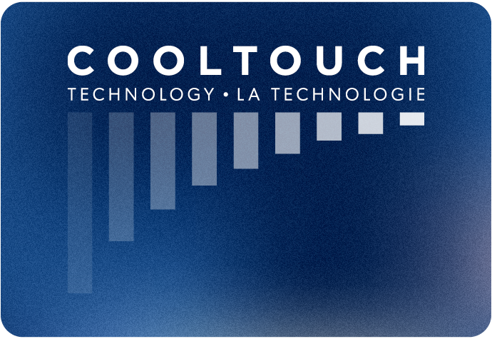 Notre logo bleu Cool Touch Technology avec des barres ascendantes pour illustrer sa régulation de température.