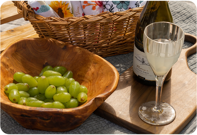 Frozen grapes are a perfect picnic treat. Pair with a cold summer beverage.